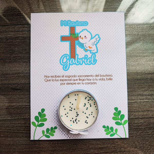 Velitas de pebetero con bolsita y tarjeta personalizada