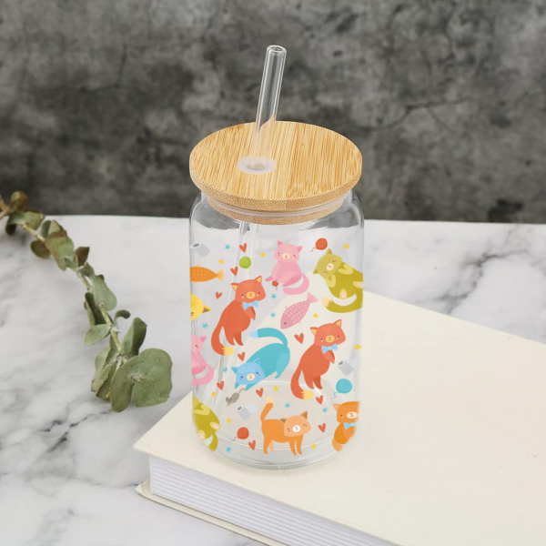 Vaso Gatitos de Vidrio con Popote 1 -HC