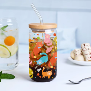 Vaso Gatitos de Vidrio con Popote 1 -HC