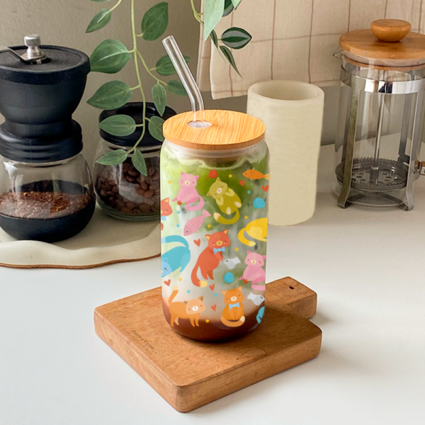 Vaso Gatitos de Vidrio con Popote 1 -HC