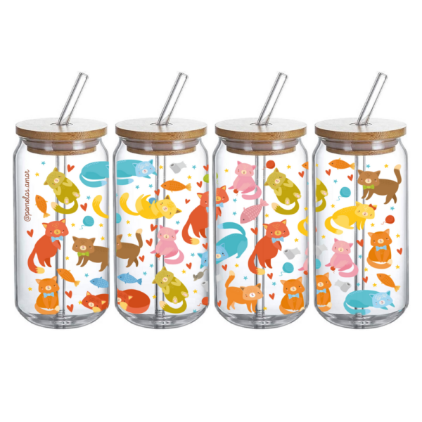 Vaso Gatitos de Vidrio con Popote 1 -HC