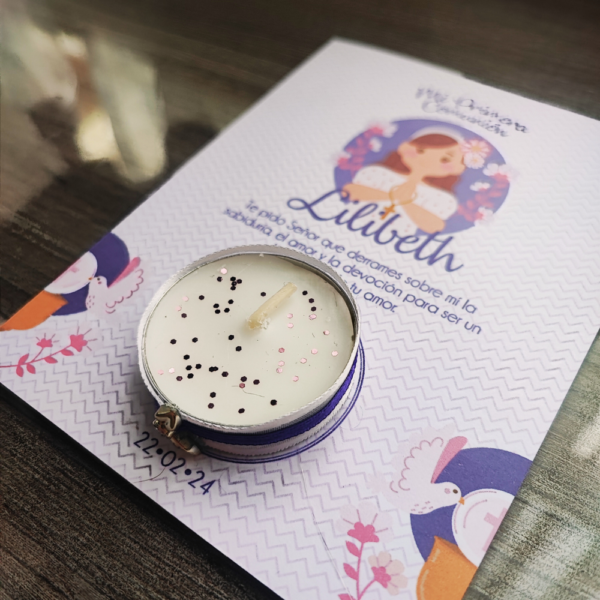 Velitas de pebetero con bolsita y tarjeta personalizada