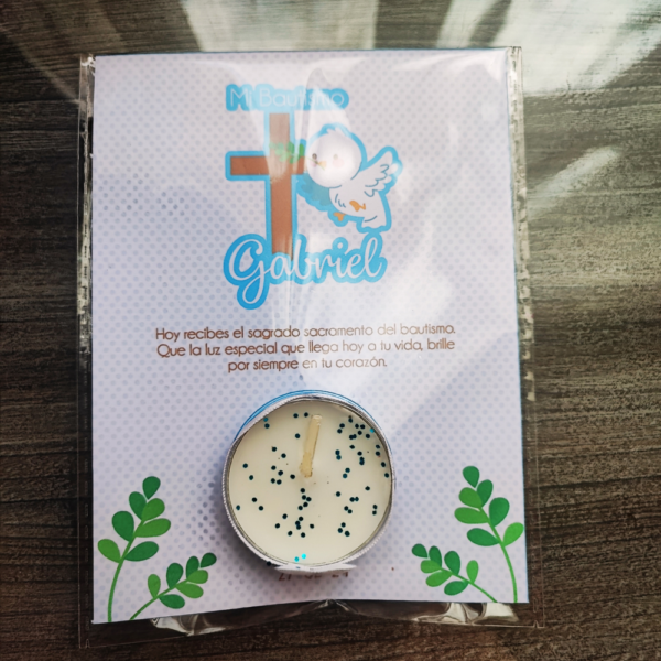 Velitas de pebetero con bolsita y tarjeta personalizada
