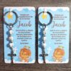 Llaveros religiosos con piedras y dijes + tarjeta personalizada
