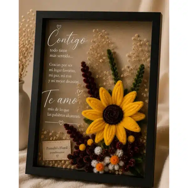 Girasol con flores eternas y foto